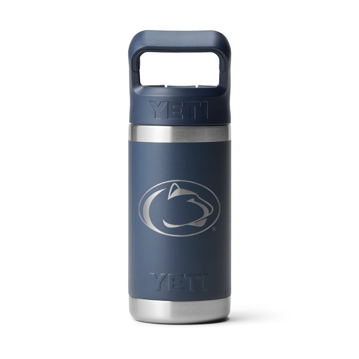 Yeti 12oz navy bottle with Penn State Athletic Logo and straw cap